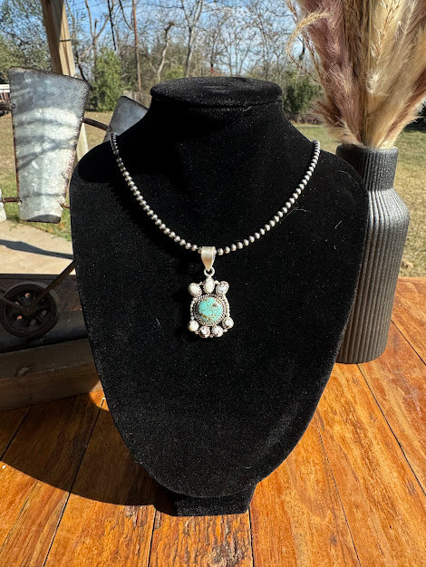 No. 8 Turquoise & Wild Horse Sterling Silver Pendant