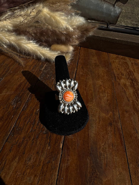 Orange Spiny Oyster Sterling Silver Adjustable Ring | Size 5-9