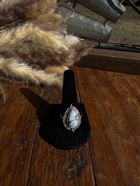 Adjustable Golden Hills Turquoise Sterling Silver Ring | Size 5-9