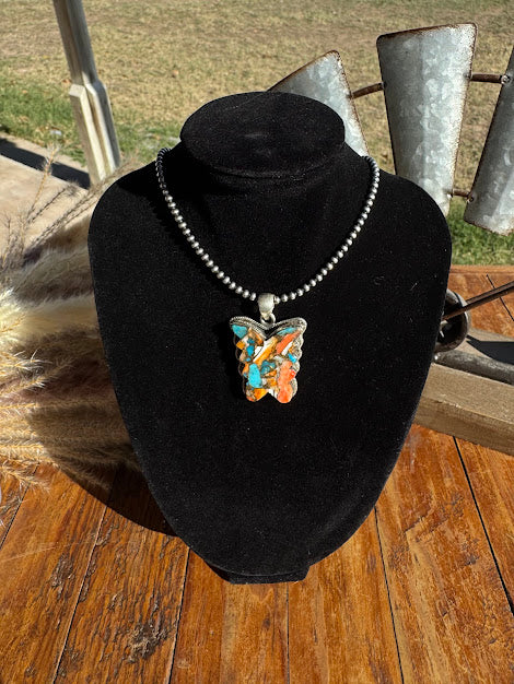 Spiny Oyster Sterling Silver Butterfly Pendant