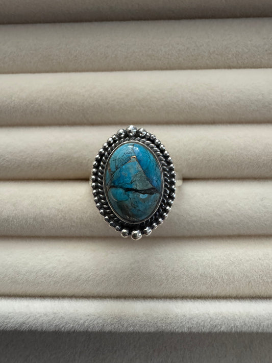 Kingman Ice Blue Dahlia Sterling Silver Ring | Size 9