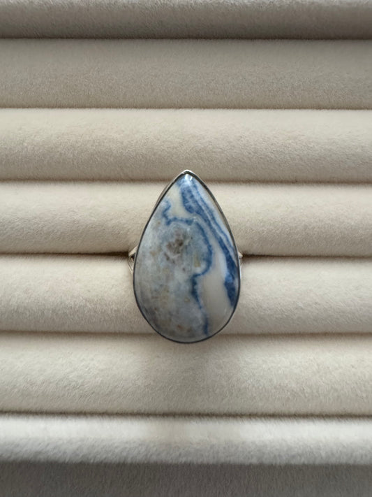 Blue Agate Sterling Silver Teardrop Ring | Size 7