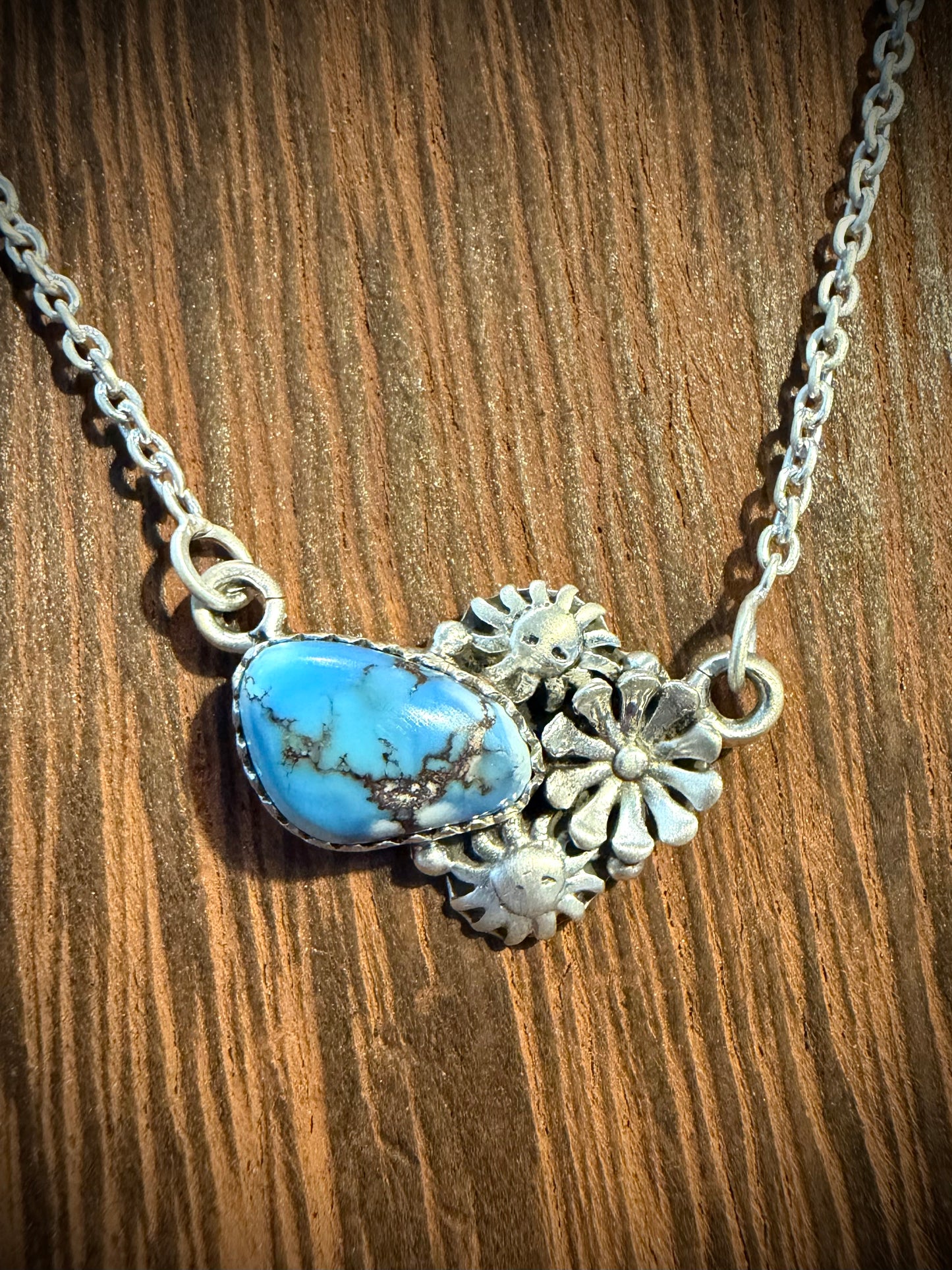 Golden Hills Turquoise Necklace with Flower & Sun Detail
