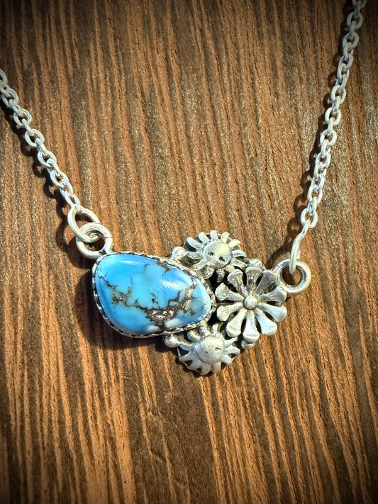 Golden Hills Turquoise Necklace with Flower & Sun Detail